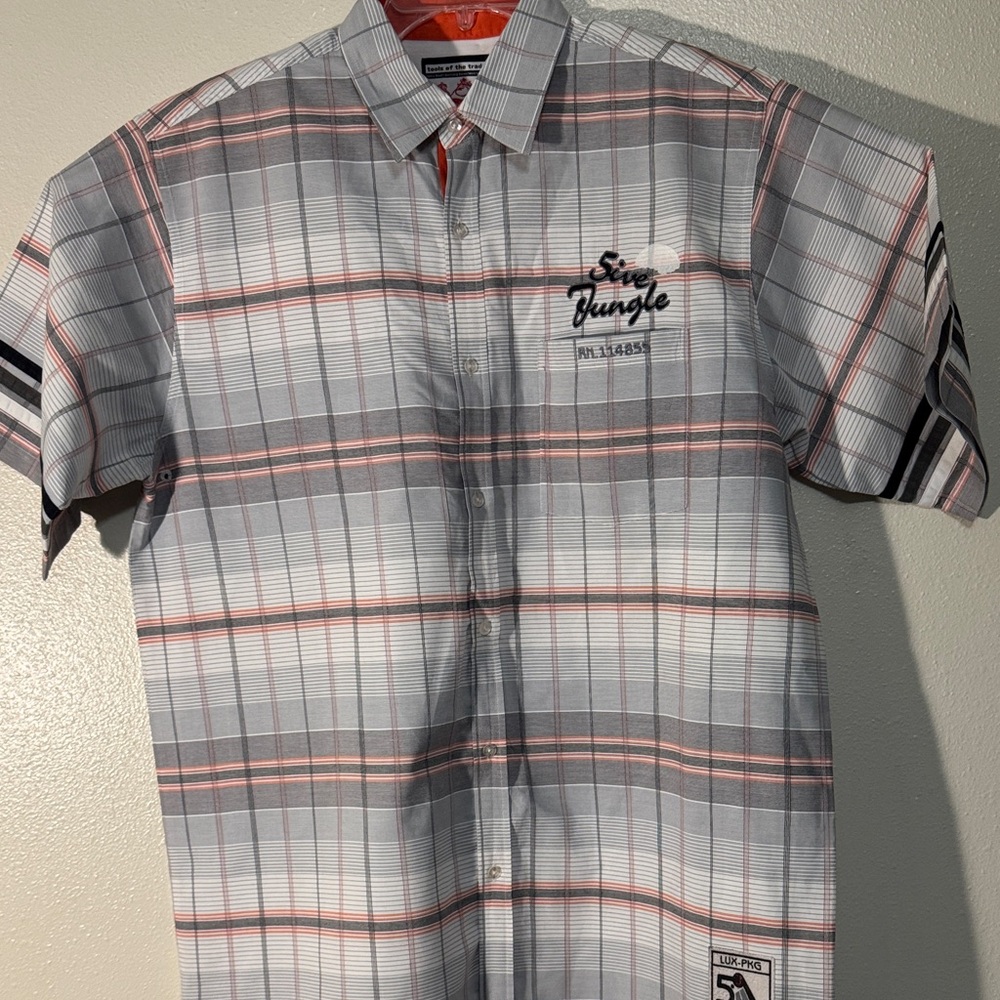 Men's Gray and Red Plaid Casual Shirt